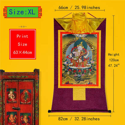 Saraswati - Tibetan thangka painting, close-up detail