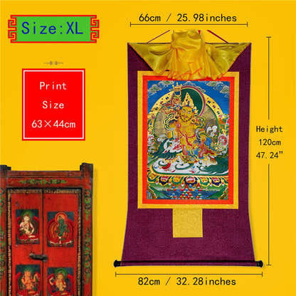 Vaisravana-Buddha of Wealth - Tibetan thangka painting, close-up detail