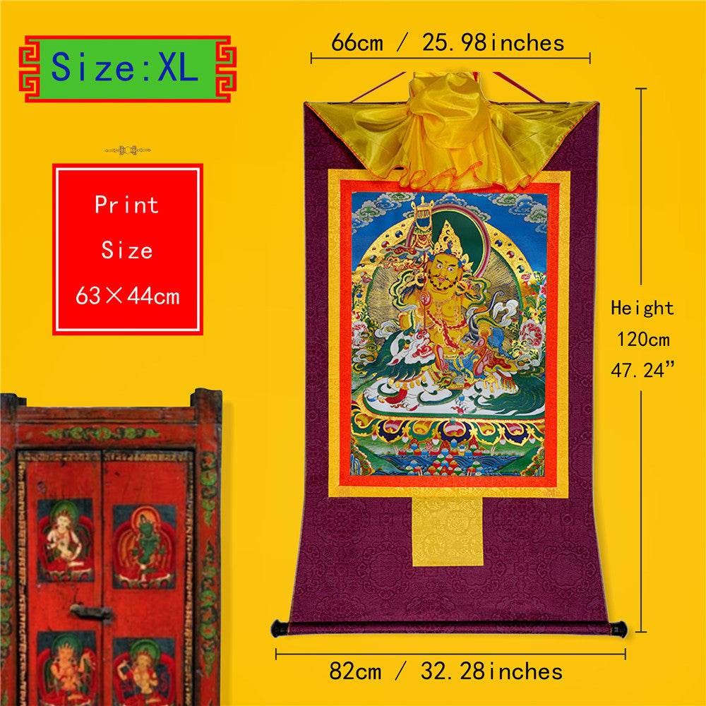 Vaisravana-Buddha of Wealth - Tibetan thangka painting, close-up detail