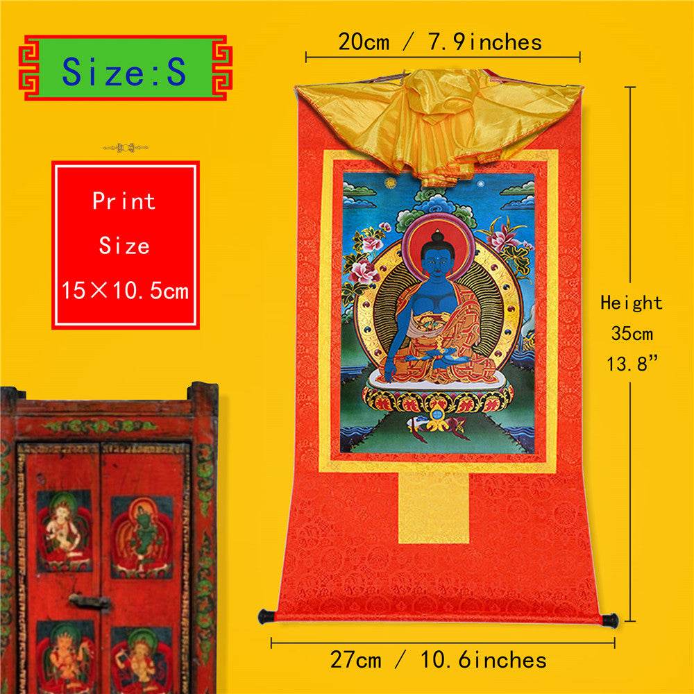 Akshobhya-A Buddha before Bhaisajyaguru Medicine Buddha - Tibetan thangka painting, view 6