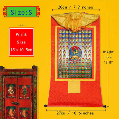 100 Green Tara - Tibetan thangka painting, view 6