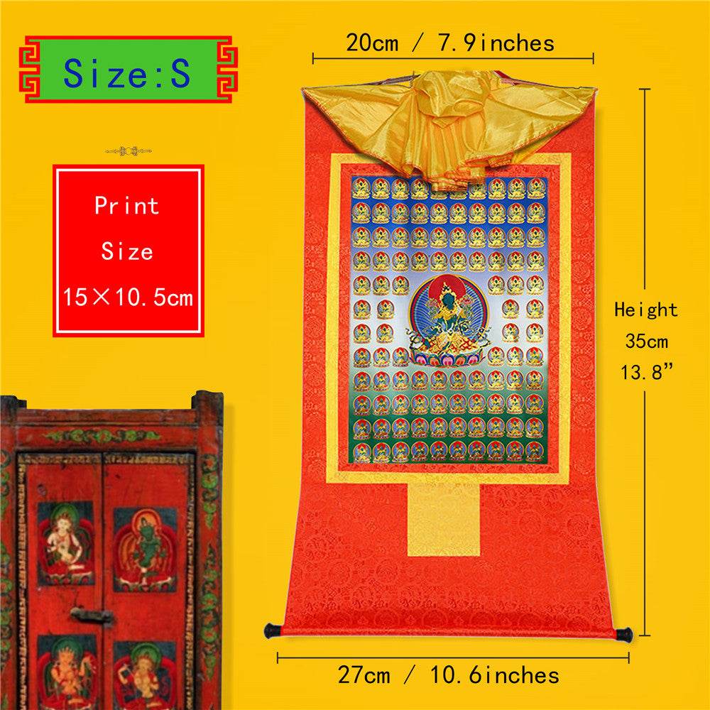 100 Green Tara - Tibetan thangka painting, view 6