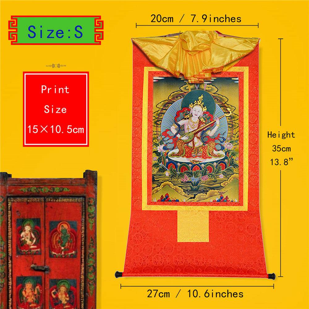 Saraswati - Tibetan thangka painting, view 6