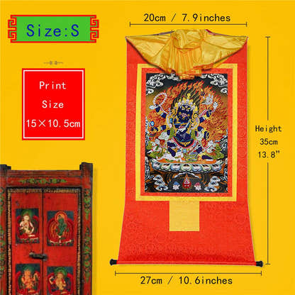 ནག་པོ་ཆེན་པོ། Six Armed Mahakala - Tibetan thangka painting, view 6