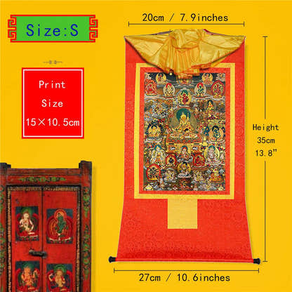 Guru Rinpoche and Gods of Wealth - Tibetan thangka painting, view 6