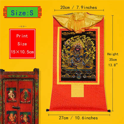 ནག་པོ་ཆེན་པོ། Six Armed Mahakala-Black Type - Tibetan thangka painting, view 6