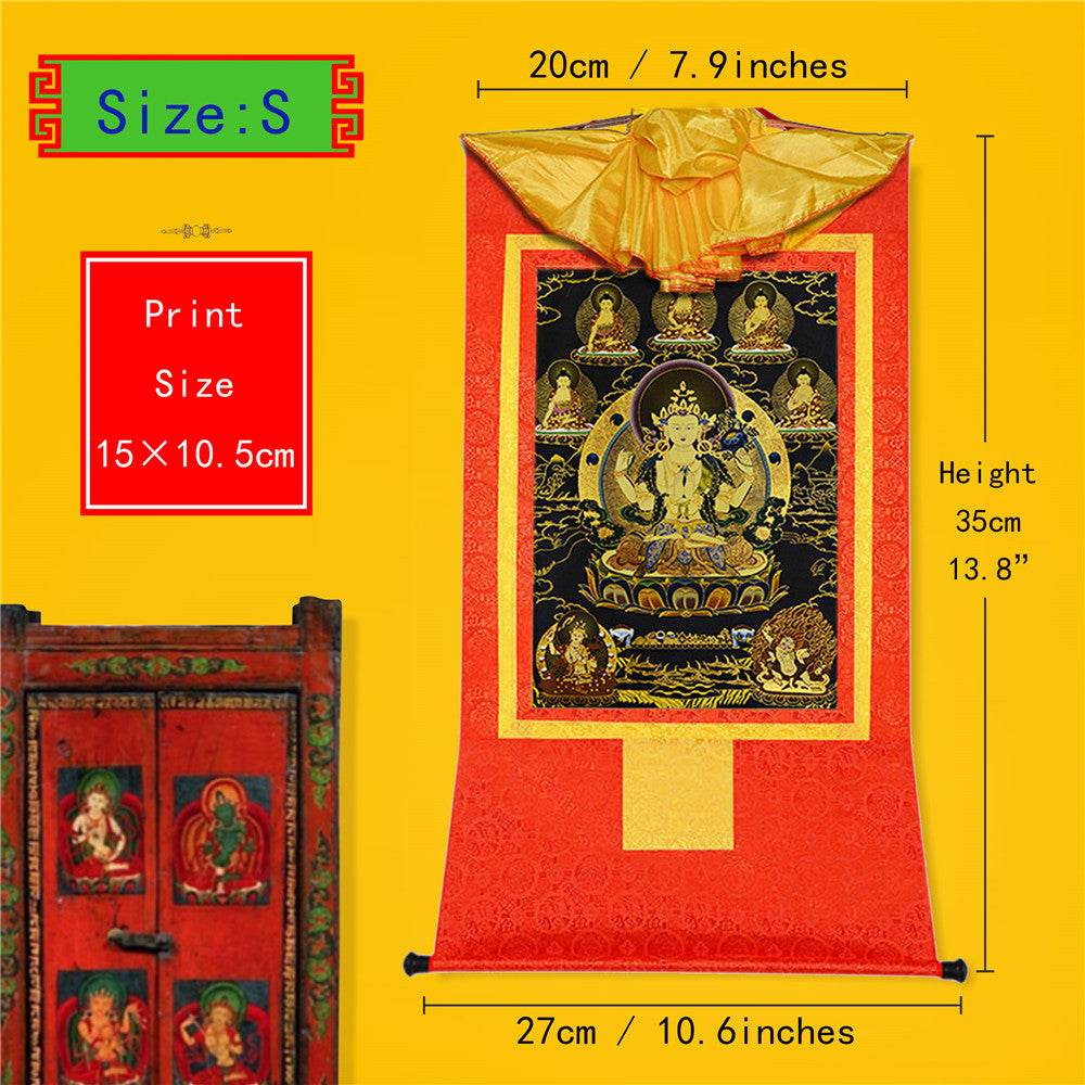 Chenrezig in Black Type - Tibetan thangka painting, view 6