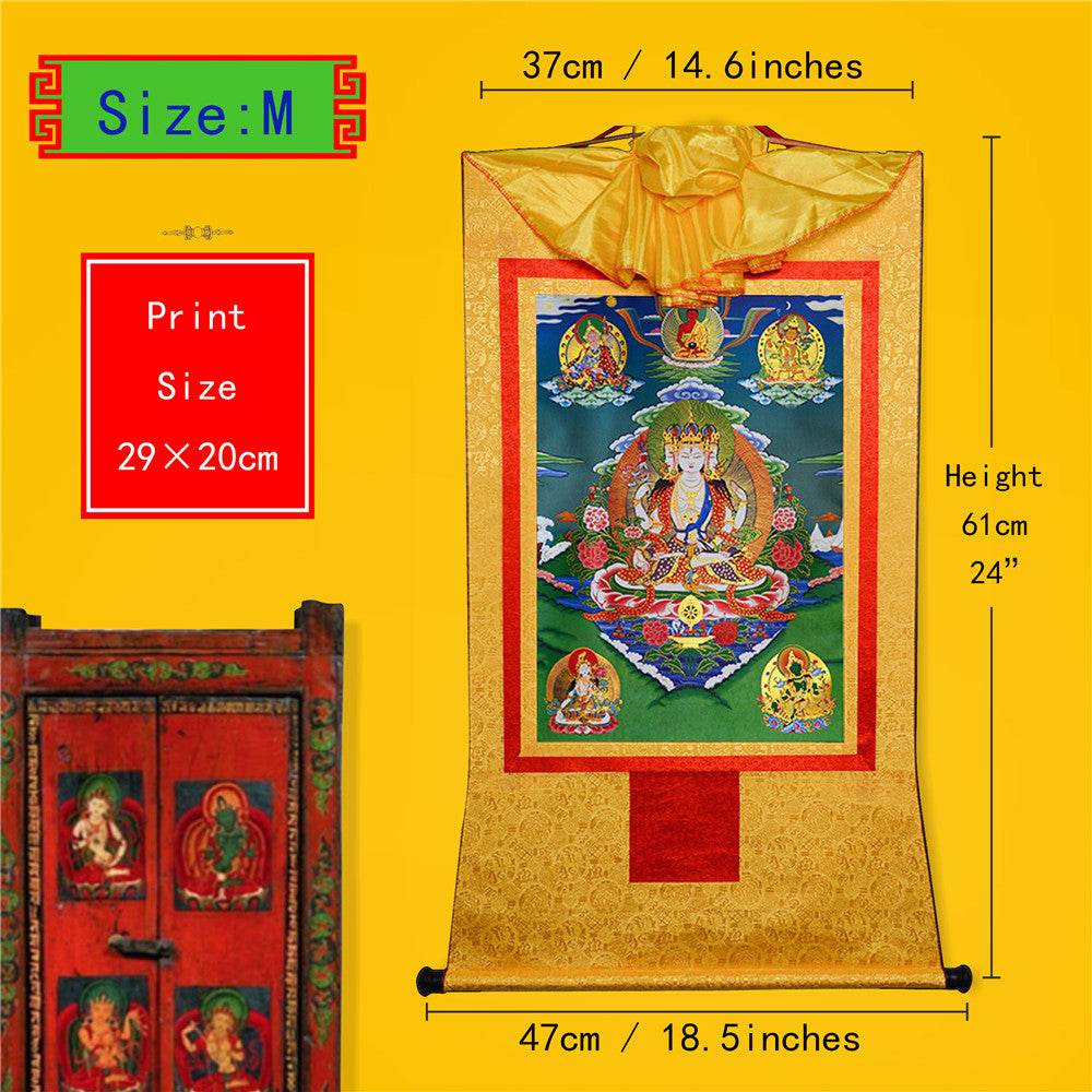 Usnisa Vijaya and 5 Healing Buddhas - Tibetan thangka painting, view 5