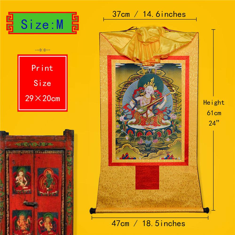 Saraswati - Tibetan thangka painting, view 5