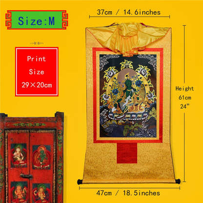 Green Tara - in Black Style - Tibetan thangka painting, view 5