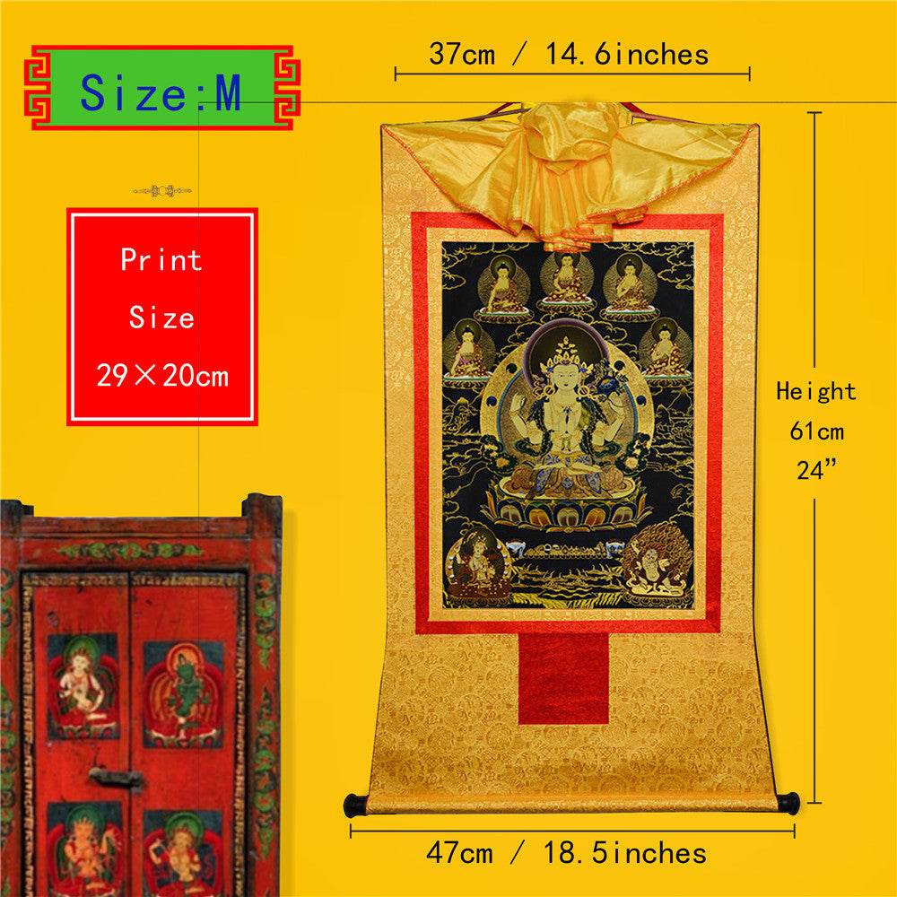 Chenrezig in Black Type - Tibetan thangka painting, view 5