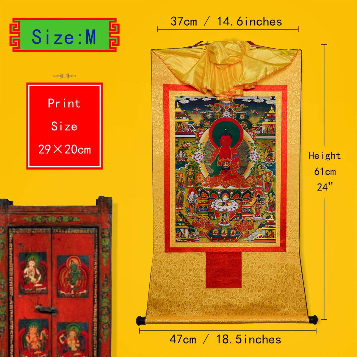 Amidabha Pure Land - Tibetan thangka painting, view 5