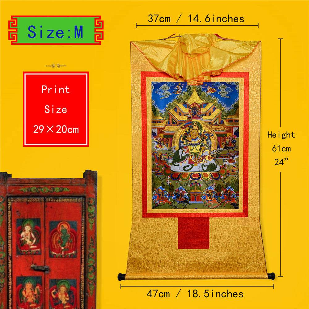 Vaisravana,Buddha of Wealth - Tibetan thangka painting, view 5