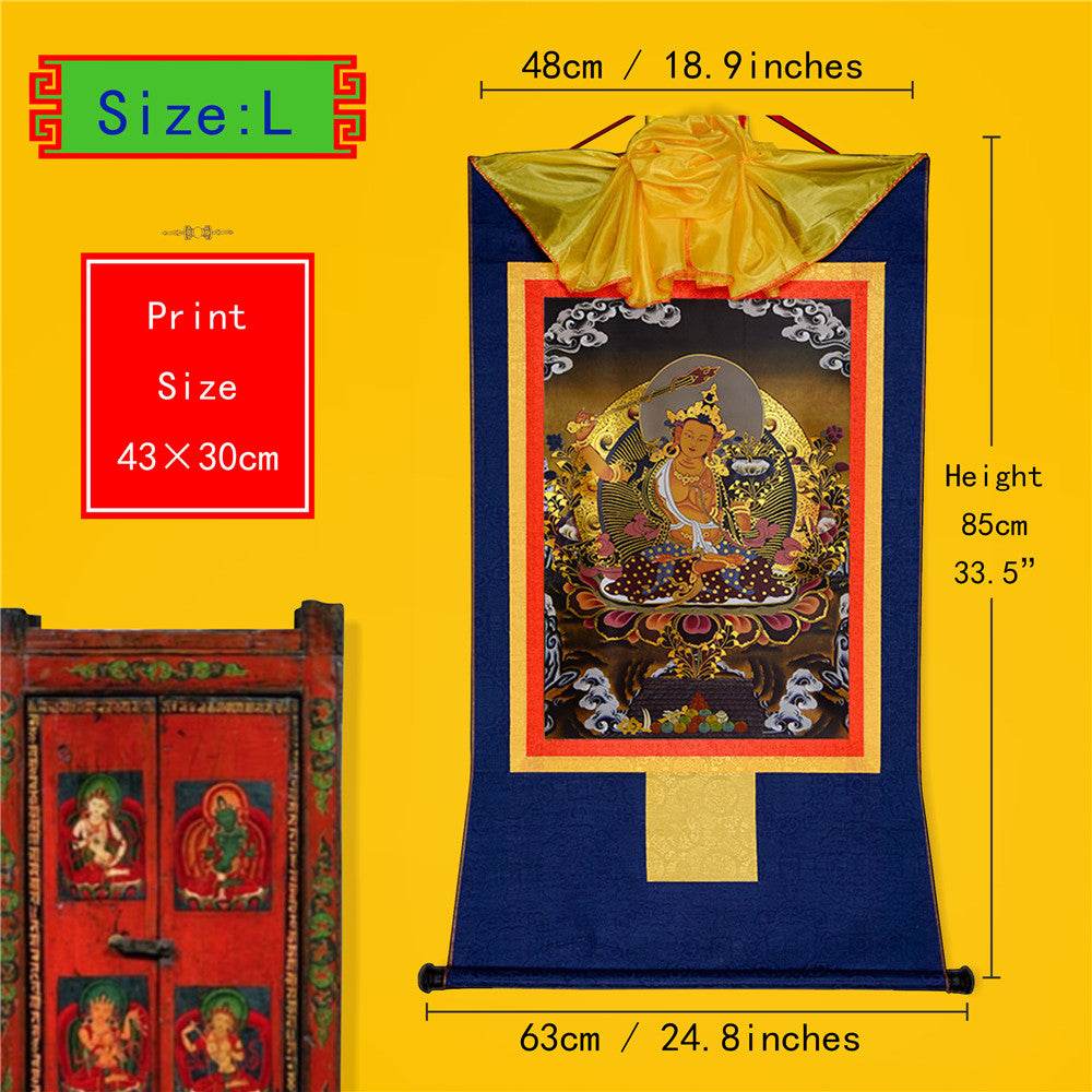 Manjusri Black Type - Tibetan thangka painting, close-up detail