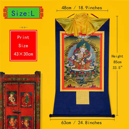Saraswati - Tibetan thangka painting, view 4