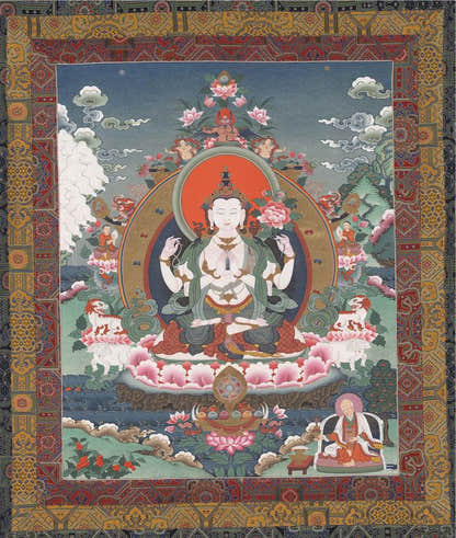 Chenrezig - Tibetan thangka painting, front view