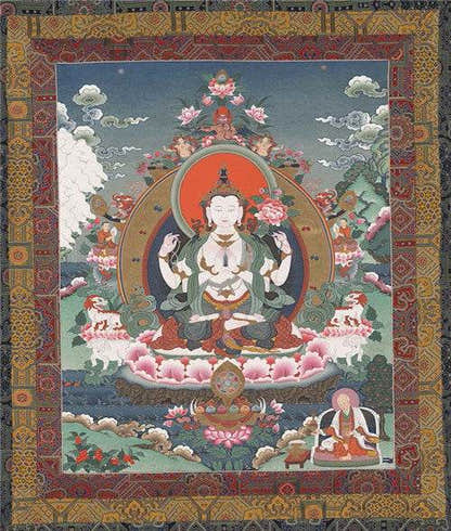 Chenrezig Image - Tibetan thangka painting, front view