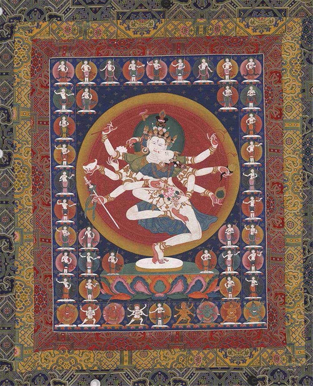 2-faced 8-armed Padmapani Padmajala - Tibetan thangka painting, front view