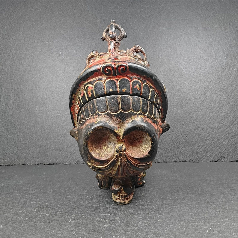 Copper Kapala Skull Cup Set - Tibetan Buddhist Offering Bowl - Ritual Implement  - Tibetan Buddhist art, front view