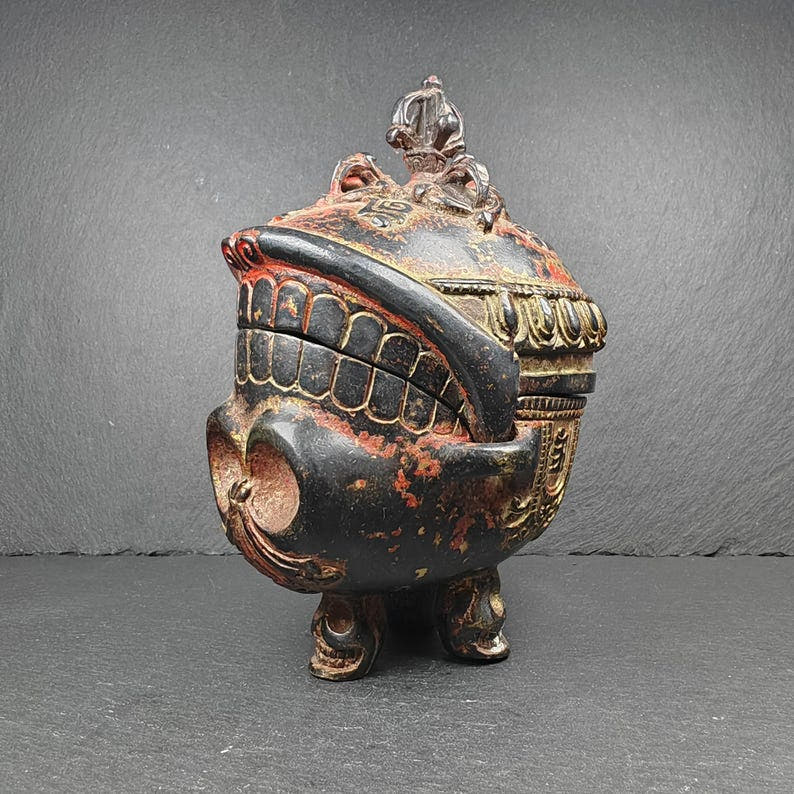 Copper Kapala Skull Cup Set - Tibetan Buddhist Offering Bowl - Ritual Implement  - Tibetan Buddhist art, size reference