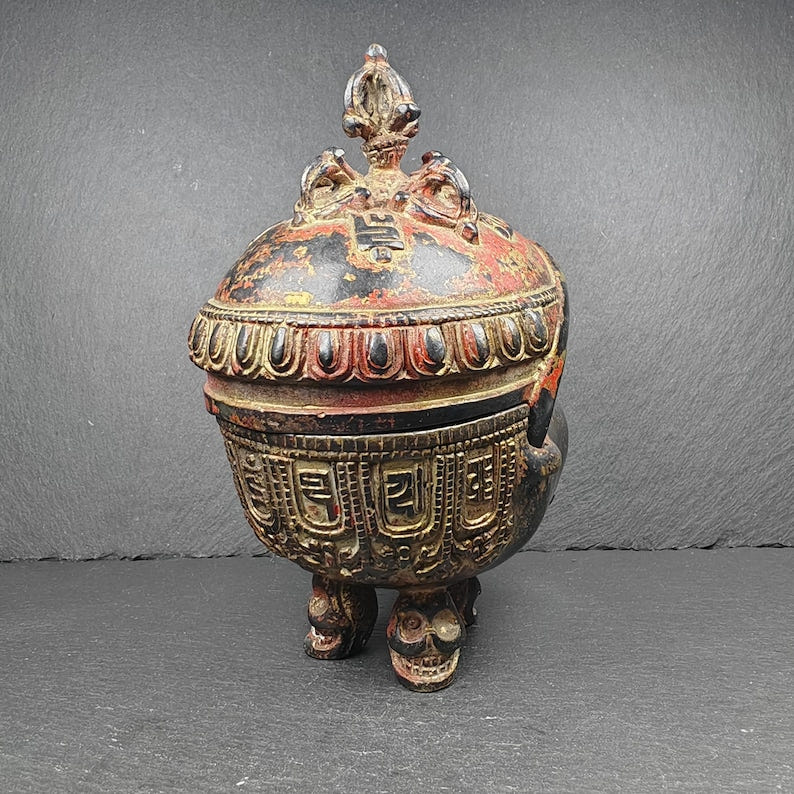 Copper Kapala Skull Cup Set - Tibetan Buddhist Offering Bowl - Ritual Implement  - Tibetan Buddhist art, view 8