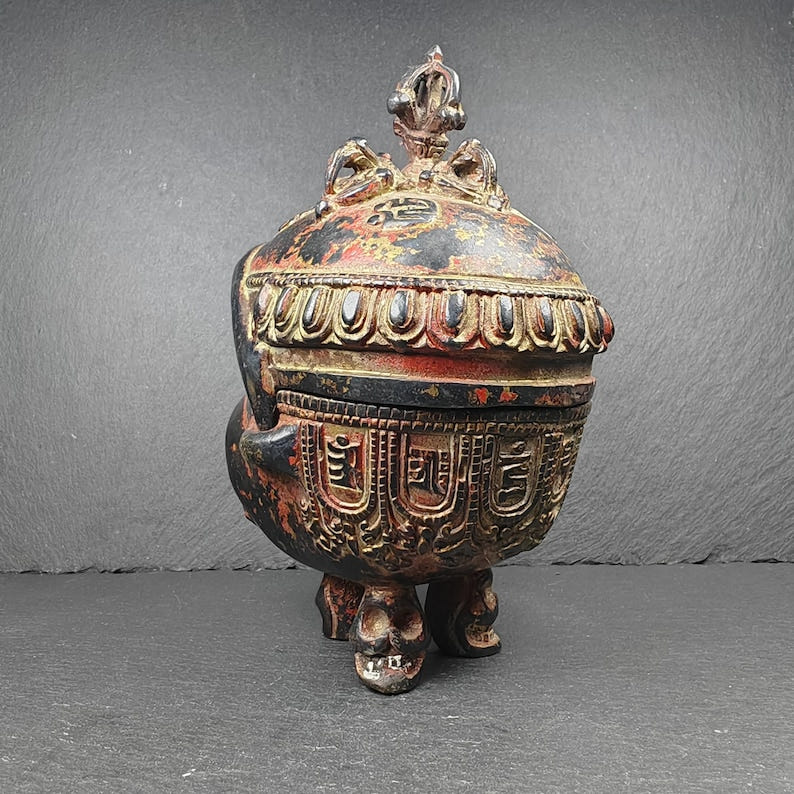 Copper Kapala Skull Cup Set - Tibetan Buddhist Offering Bowl - Ritual Implement  - Tibetan Buddhist art, view 9