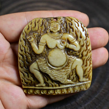 Vajrapani - Antique Tibetan Kapala Amulet - Hand-Carved - Late 19th–Early 20th Century - Tibetan Buddhist amulet, view 5