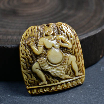 Vajrapani - Antique Tibetan Kapala Amulet - Hand-Carved - Late 19th–Early 20th Century - Tibetan Buddhist amulet, view 7