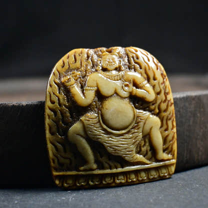 Vajrapani - Antique Tibetan Kapala Amulet - Hand-Carved - Late 19th–Early 20th Century - Tibetan Buddhist amulet, view 8