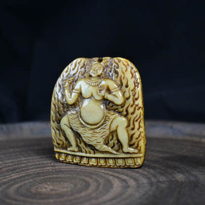 Vajrapani - Antique Tibetan Kapala Amulet - Hand-Carved - Late 19th–Early 20th Century - Tibetan Buddhist amulet, view 11