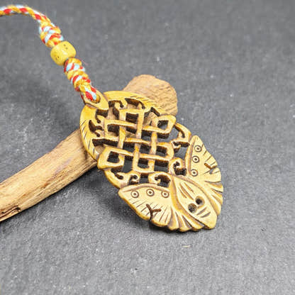 Eternal Knot Endless Knot with Butterfly Hand-carved Amulet - 58*33mm - Tibetan Buddhist amulet, view 5