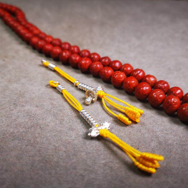 3mm Silver Prayer Bead Counters - Tibetan Buddhist art, close-up detail