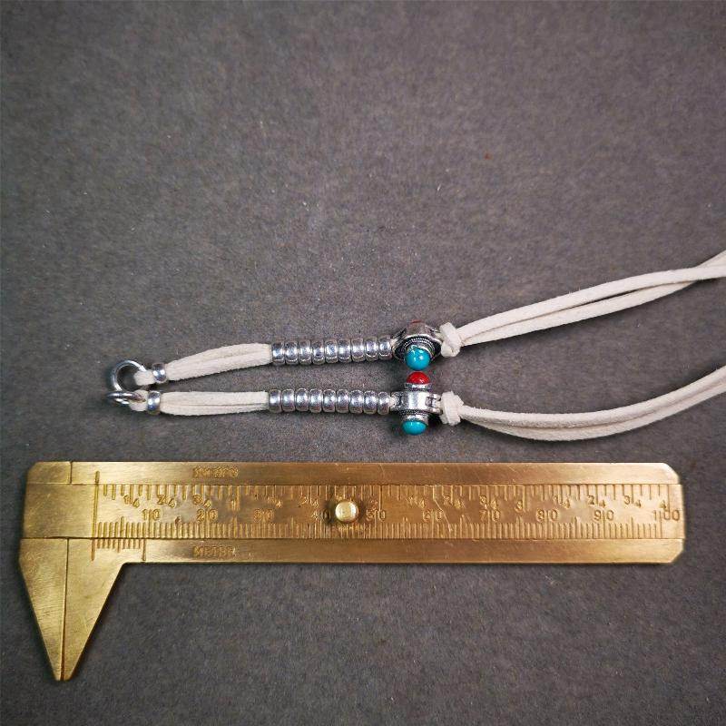 5-7mm Brass Prayer Bead Counters with agate Pendant - Tibetan Buddhist art, size reference