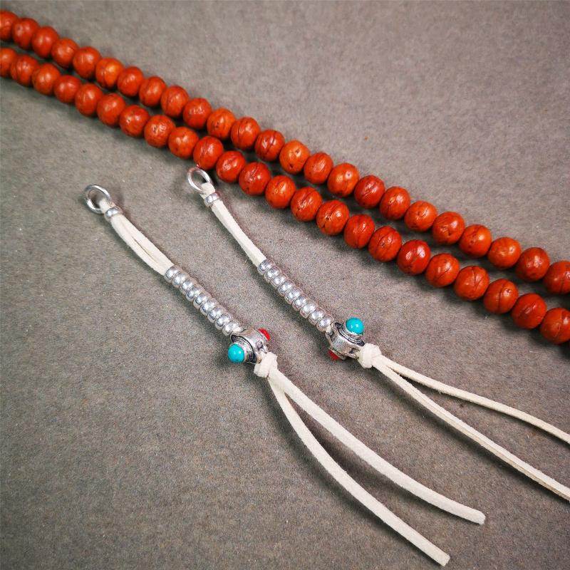 5-7mm Brass Prayer Bead Counters with agate Pendant - Tibetan Buddhist art, view 5