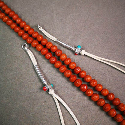 5-7mm Brass Prayer Bead Counters with agate Pendant - Tibetan Buddhist art, view 6