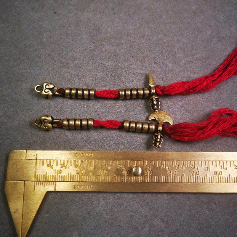 5mm Brass Prayer Bead Counters with Kila and Kartika Pendant - Tibetan Buddhist art, size reference