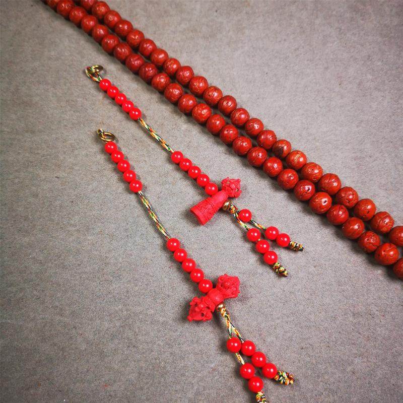 5mm Red Cinnabar Prayer Bead Counters - Tibetan Buddhist art, front view