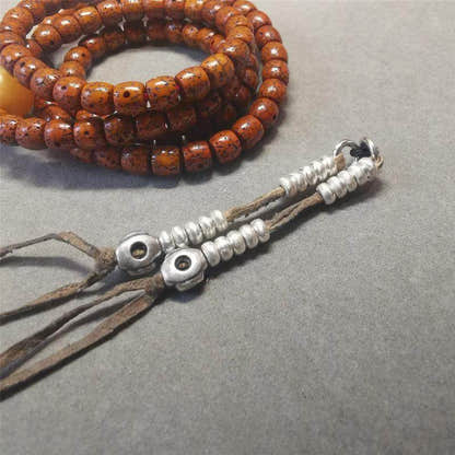 5mm Sterling Silver Prayer Bead Counters with Mantra Dot Pendant - Tibetan Buddhist art, front view