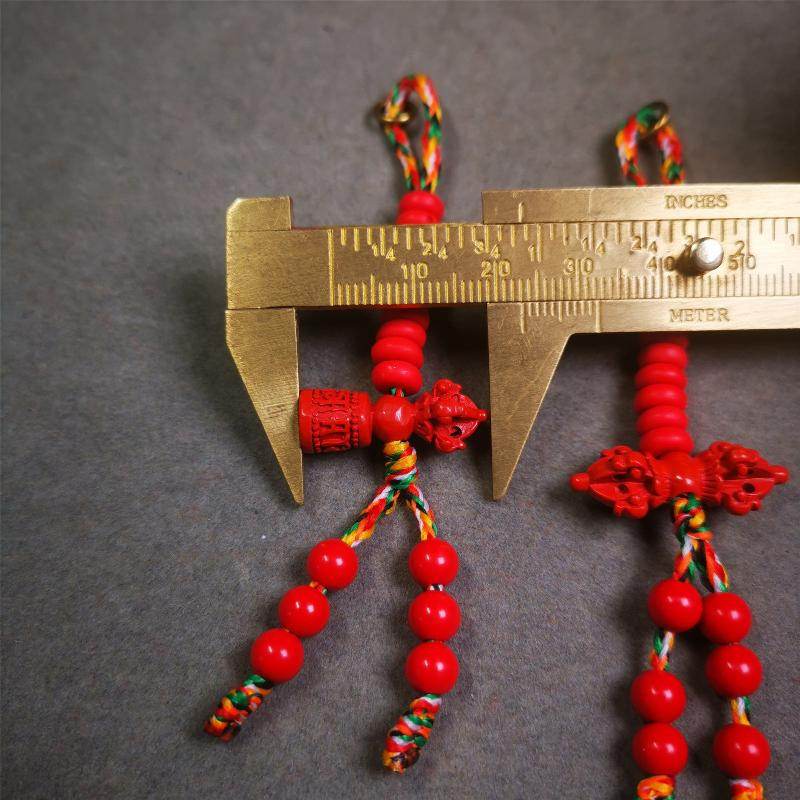 6mm Red Cinnabar Prayer Bead Counters - Tibetan Buddhist art, size reference