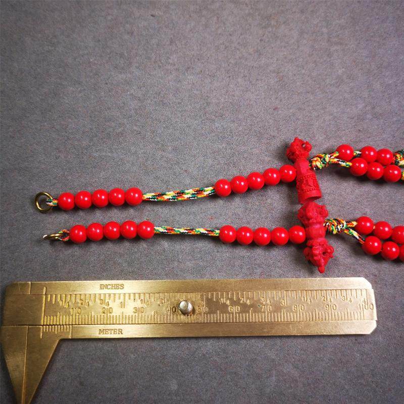 6mm Red Cinnabar Prayer Bead Counters - Tibetan Buddhist art, size reference