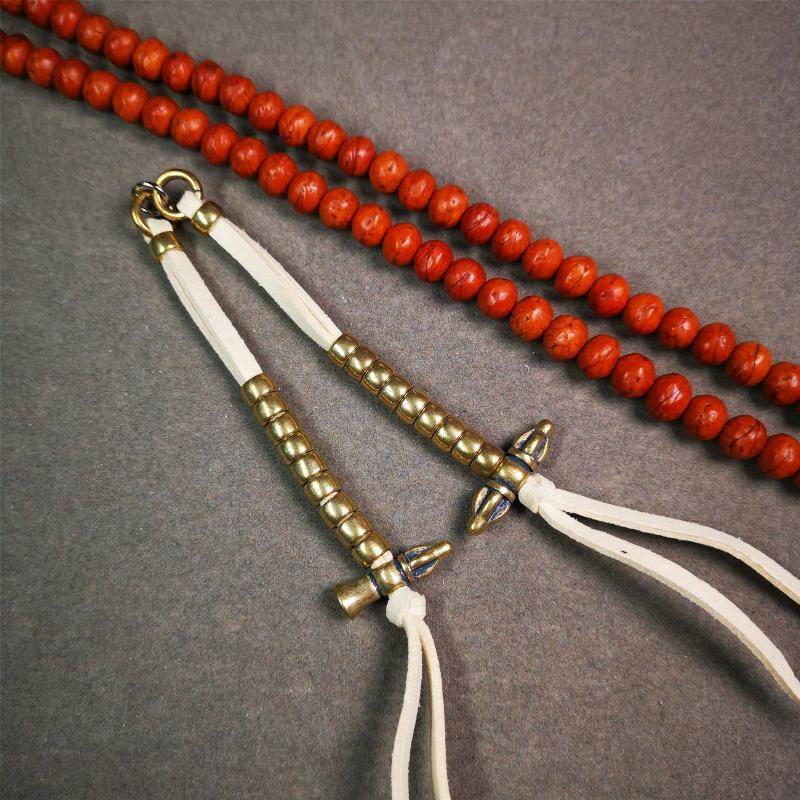 7mm Brass Prayer Bead Counters with Vajra and Bell Pendant - Tibetan Buddhist vajra, view 5