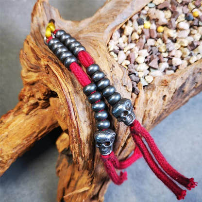 7mm Cold Iron Prayer Bead Counters with Skull Pendant - Tibetan Buddhist art, view 9