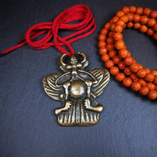 Garuda Amulet - 2.56" - 80Years - Tibetan Buddhist amulet, front view