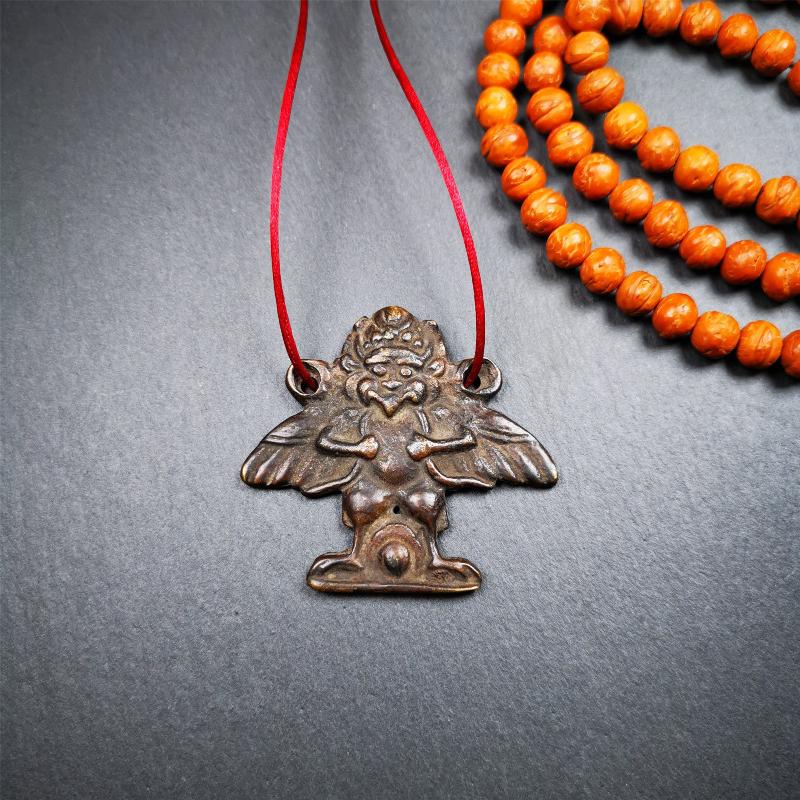 Garuda Amulet - 1.9" - 100 Years Old - Tibetan Buddhist amulet, front view