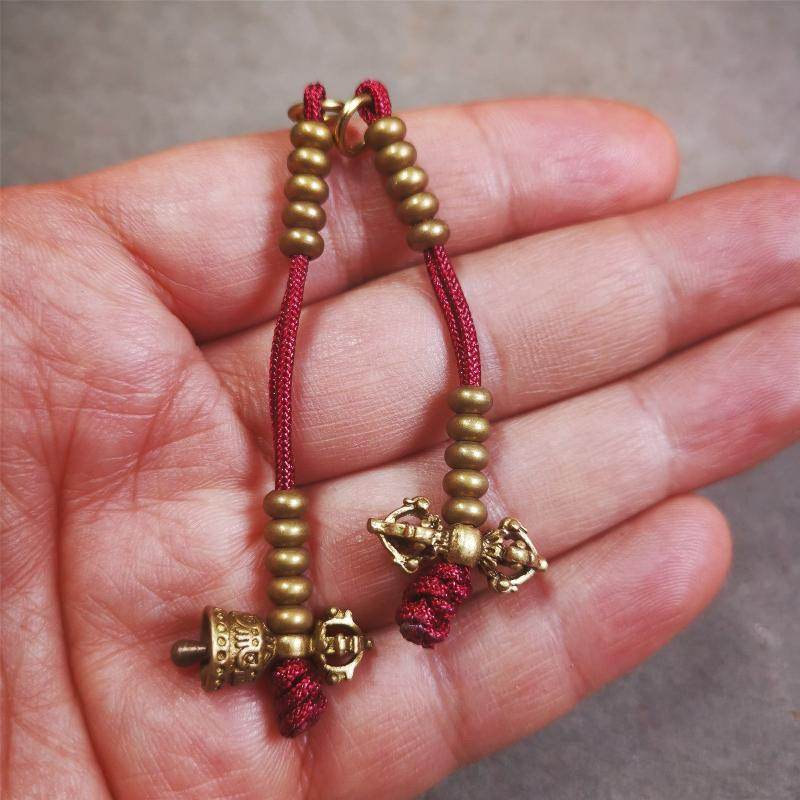 5mm Brass Prayer Bead Counters with Dorje Bell Pendant - Tibetan Buddhist art, view 5
