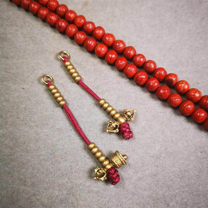 5mm Brass Prayer Bead Counters with Dorje Bell Pendant - Tibetan Buddhist art, close-up detail