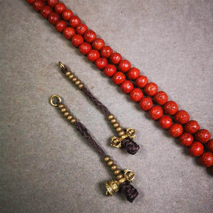 5mm Brass Prayer Bead Counters with Dorje Bell Pendant - Tibetan Buddhist art, close-up detail