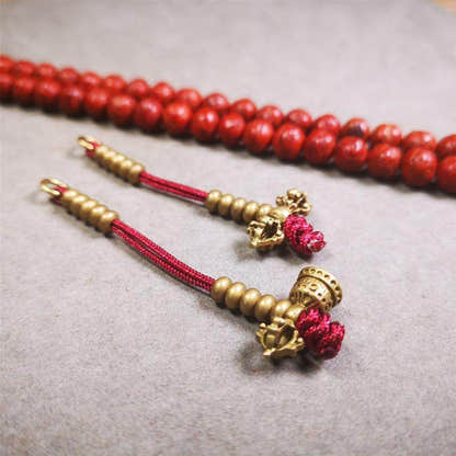 5mm Brass Prayer Bead Counters with Dorje Bell Pendant - Tibetan Buddhist art, front view