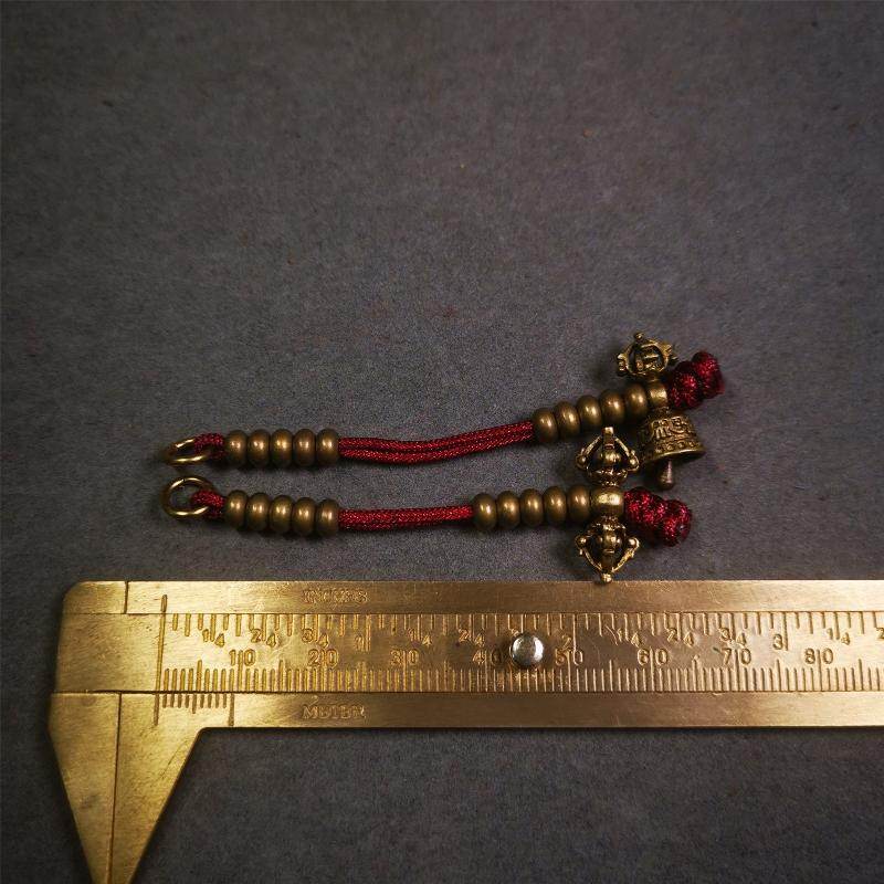 5mm Brass Prayer Bead Counters with Dorje Bell Pendant - Tibetan Buddhist art, size reference