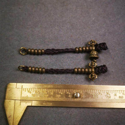 5mm Brass Prayer Bead Counters with Dorje Bell Pendant - Tibetan Buddhist art, size reference